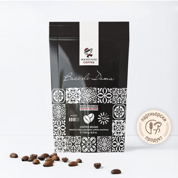 Кафе Manchini на зърна Baci di Dama, Super Blend, 250 г (черно)