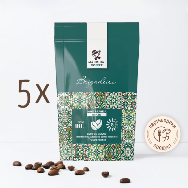 Кафе Manchini на зърна Brigadeiro, Brazil, 250 г (зелено) - пакет от 5 бр.