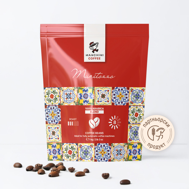 Кафе Manchini на зърна Maritozzo, Blend, 1 кг (червено)