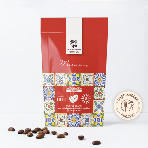 Кафе Manchini на зърна Maritozzo, Blend, 250 г (червено)